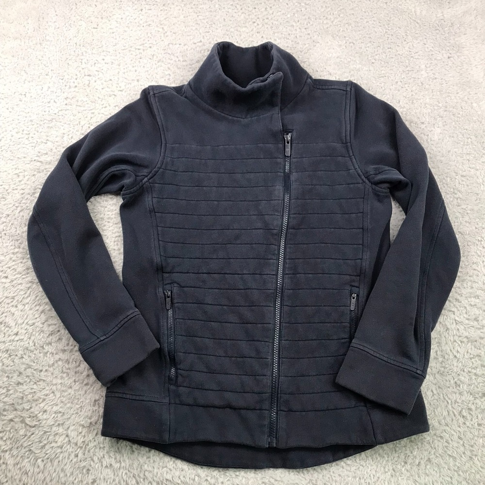 Lululemon Fleece Be True Jacket Womens 4 Navy Quilted Moto Full Zip Sweater